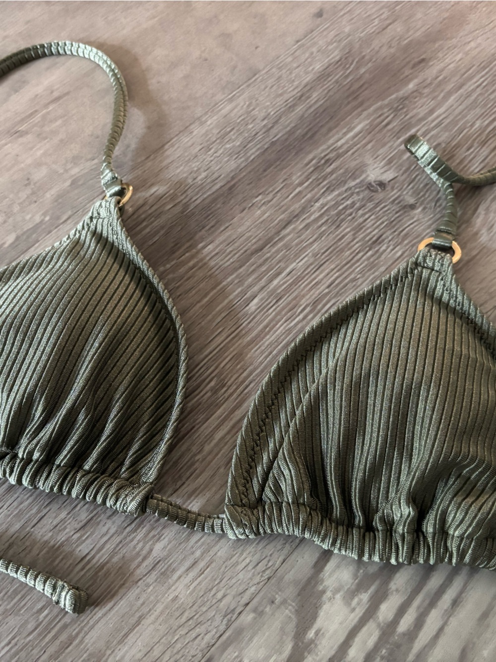 aerie Triangle Olive Green Ribbed Triangle Bikini Top S